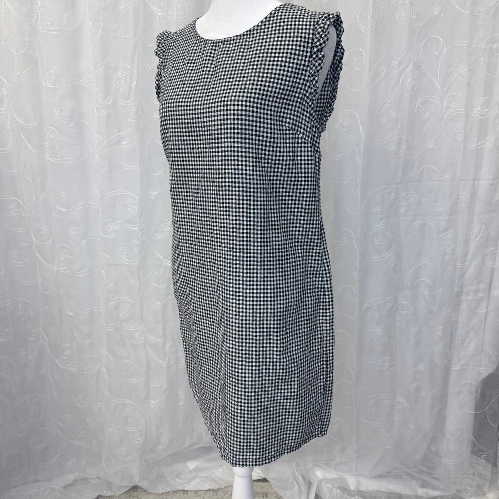 Cynthia Rowley Black White Gingham Linen Blend Ruffle Shift Dress Womens 6 - Picture 2 of 7